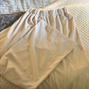 Cider Ribbed Knit Flare Pants in Light Beige